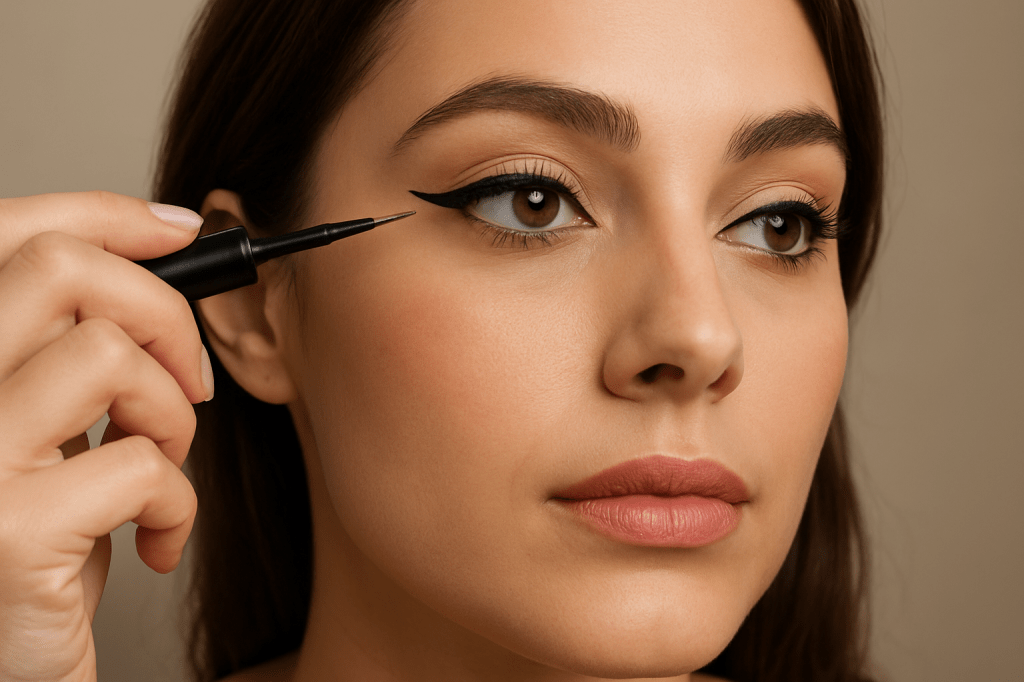 Femme élégante maquillée d’un eyeliner noir intense